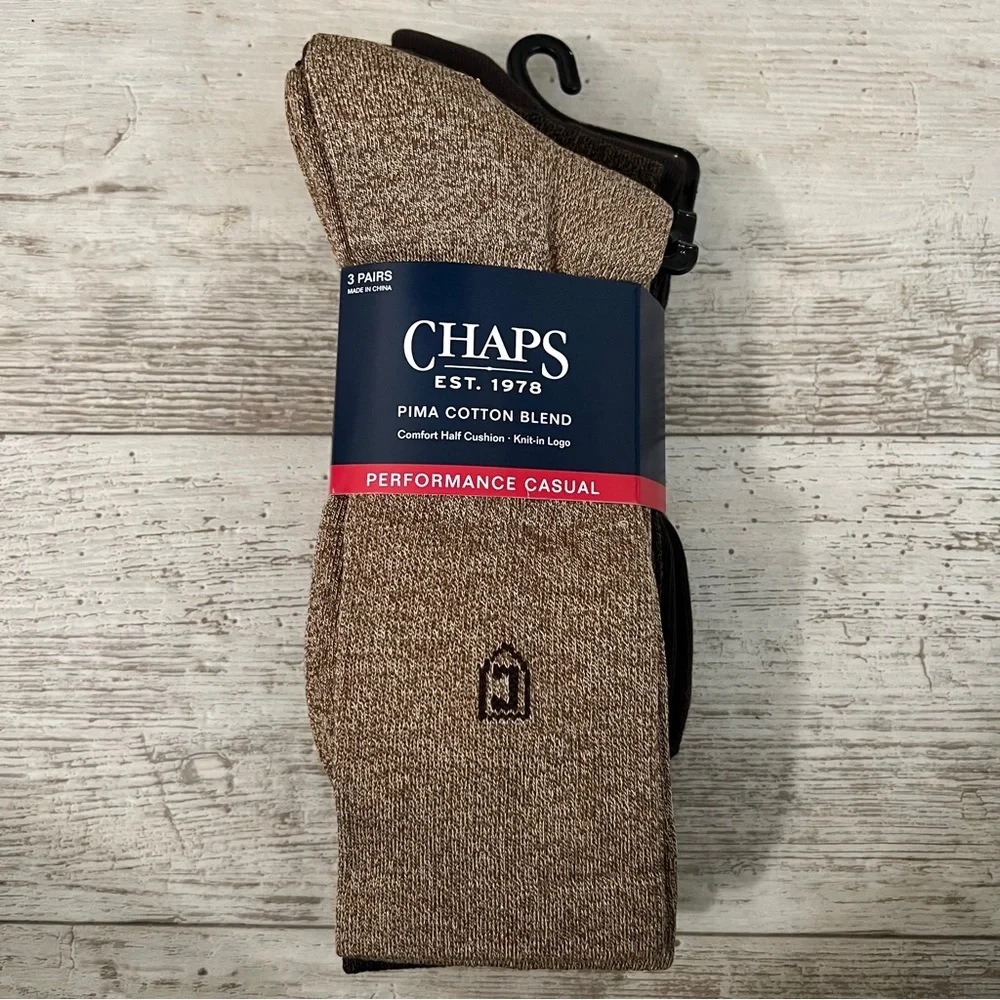 Chaps Men's Casual Socks - Pima Cotton Blend 3 Pack Performance Casual NWT!
